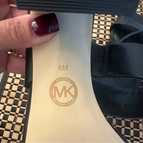 Michael Kors Glenda Black Leather Block Heel Slide Sandals Size 8 - Picture 8 of 12